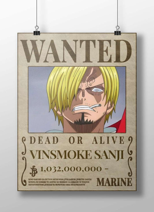 Vinsmoke Sanji Wanted Poster – Vintage Newspaper Style Anime Wall Art