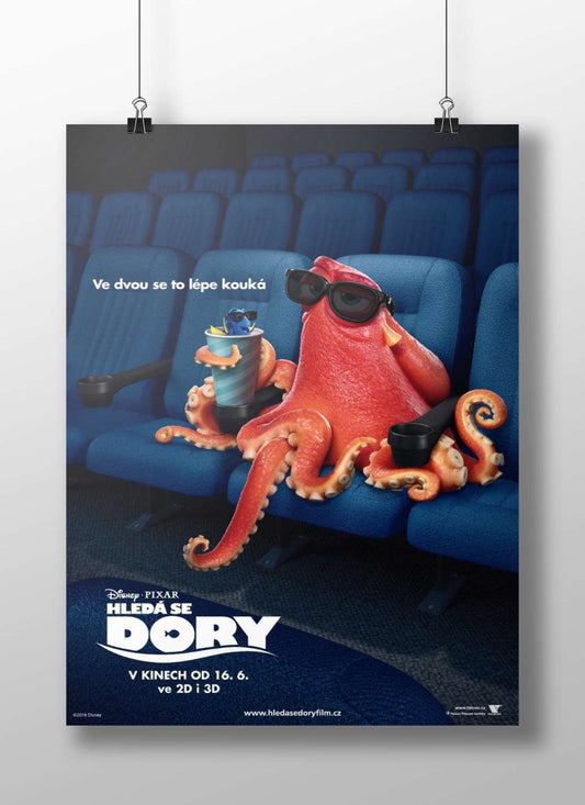 Hank (red octopus) and Dory (blue fish), characters from Disney-Pixar's "Finding Dory" franchise. Finding Dory