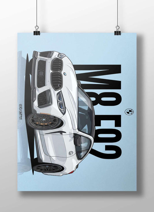 BMW M8 Main Subject: BMW M8 Matte BoizzBoard rigid print — Cars wall art India | PosterBoizz