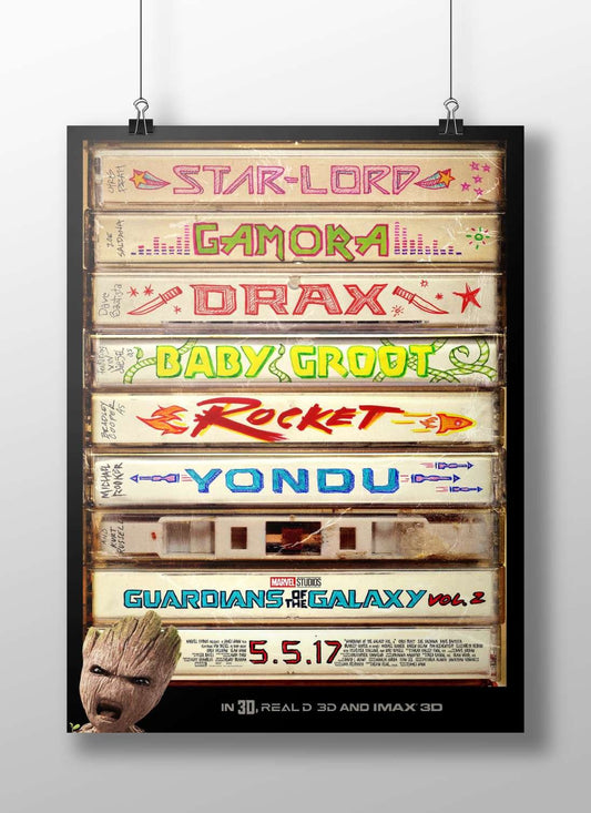 Guardians of the Galaxy Vol. 2 characters (Star-Lord, Gamora, Drax, Baby Groot, Rocket, Yondu) from Marvel Studios. Main