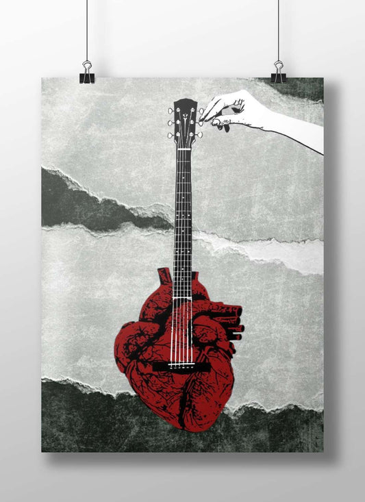 A heart-shaped acoustic guitar Main Subject: A heart-shaped acoustic guitar Matte BoizzBoard rigid print — Art wall art