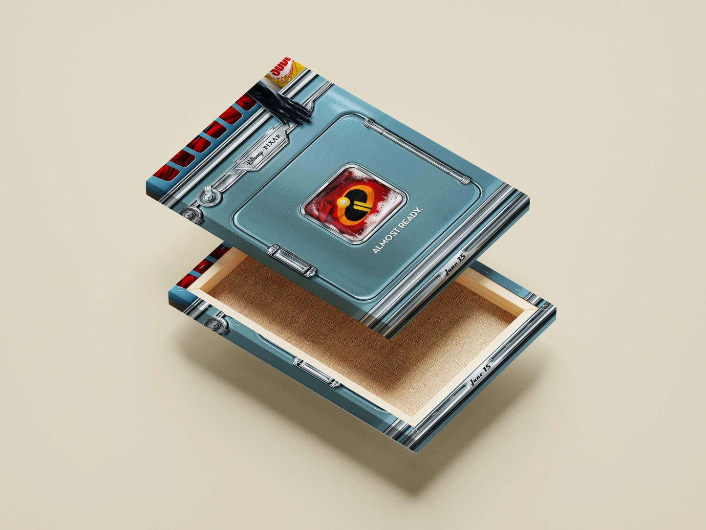 The Incredibles franchise (specifically its logo within a vintage-style freezer design) Main Subject: The Incredibles
