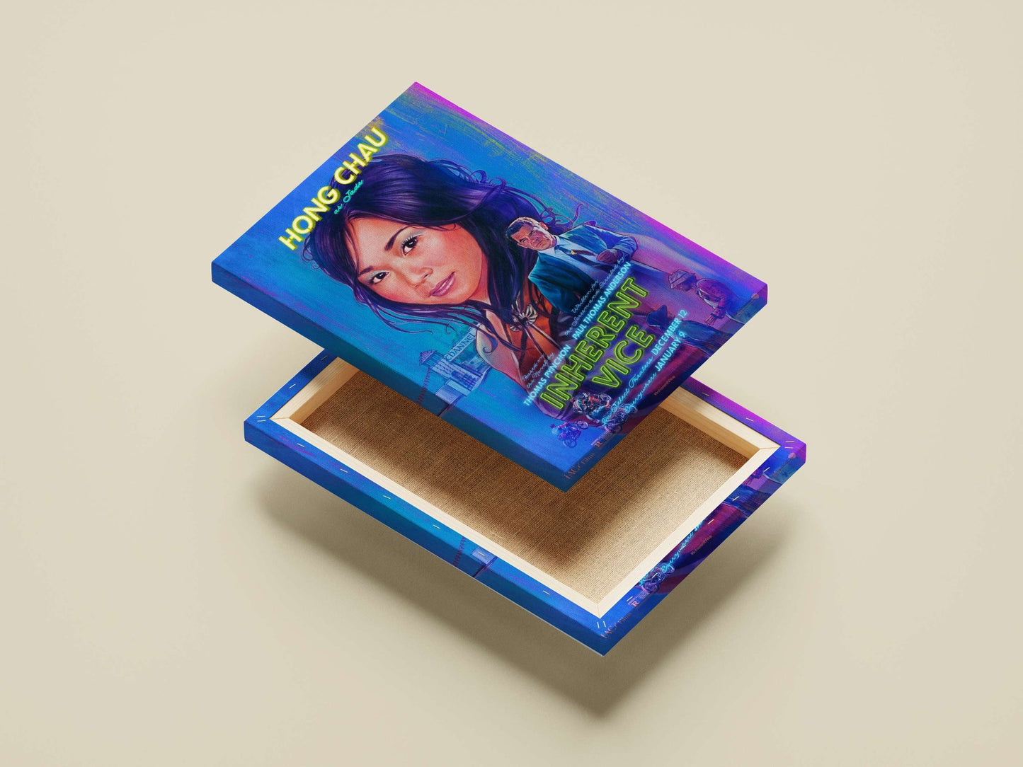 The movie poster for "Inherent Vice" (2014), featuring Hong Chau as Jade. Main Subject: The movie poster for "Inherent Vice"