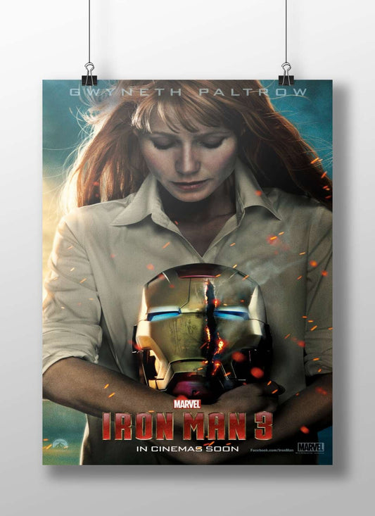Gwyneth Paltrow as Pepper Potts holding an Iron Man helmet (Marvel's Iron Man franchise) Main Subject: Gwyneth Paltrow as