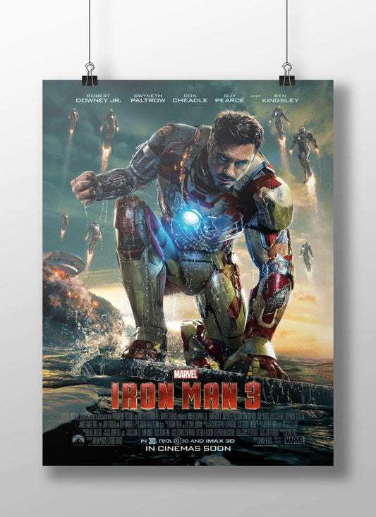 Robert Downey Jr. as Tony Stark (Iron Man) in the Mark 42 armor for *Iron Man 3*, part of the Marvel Cinematic Universe.