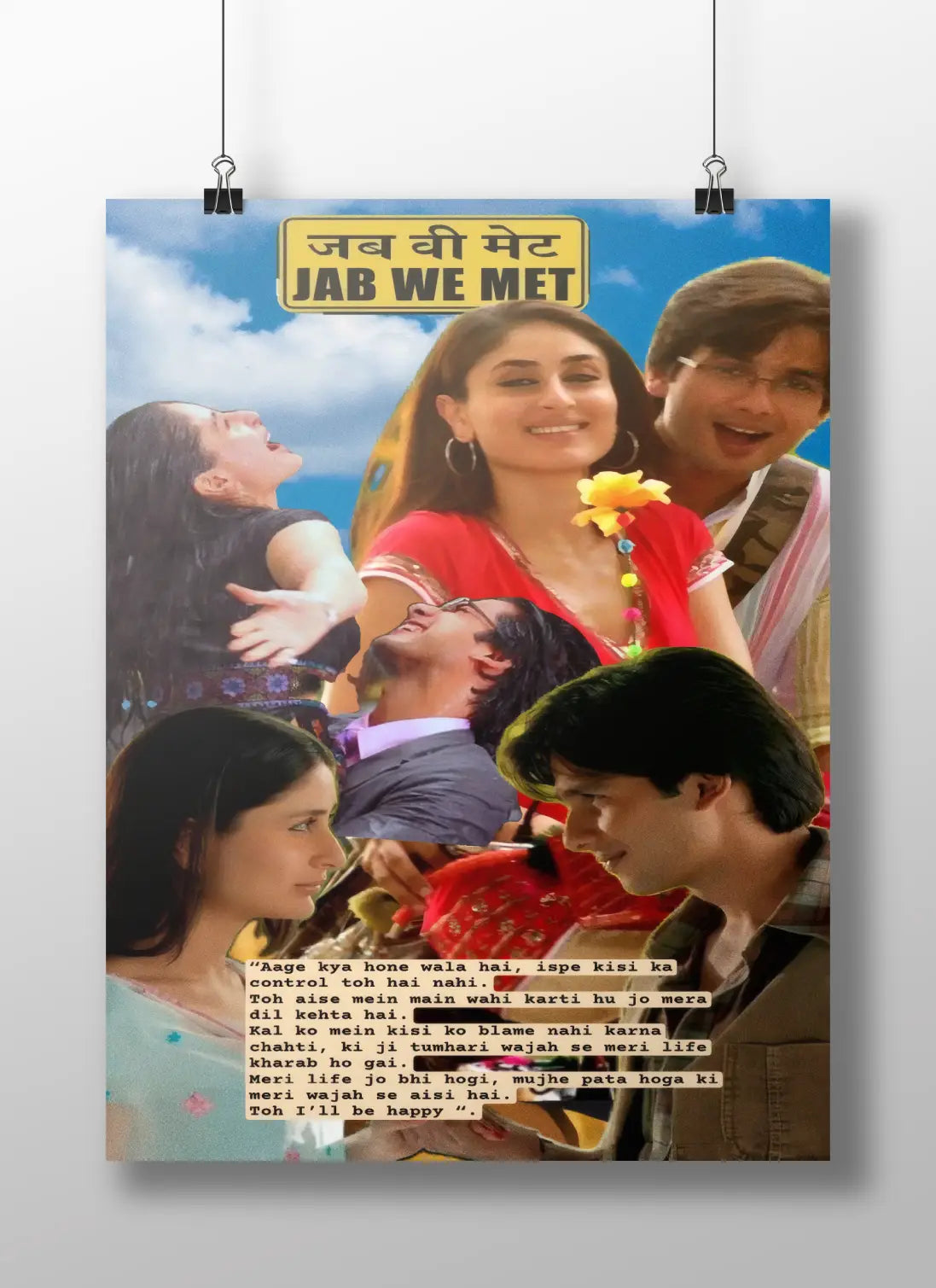"Jab We Met Bollywood Poster – Aesthetic Hindi Movie Wall Art for Bedroom or Film Lover’s Decor"