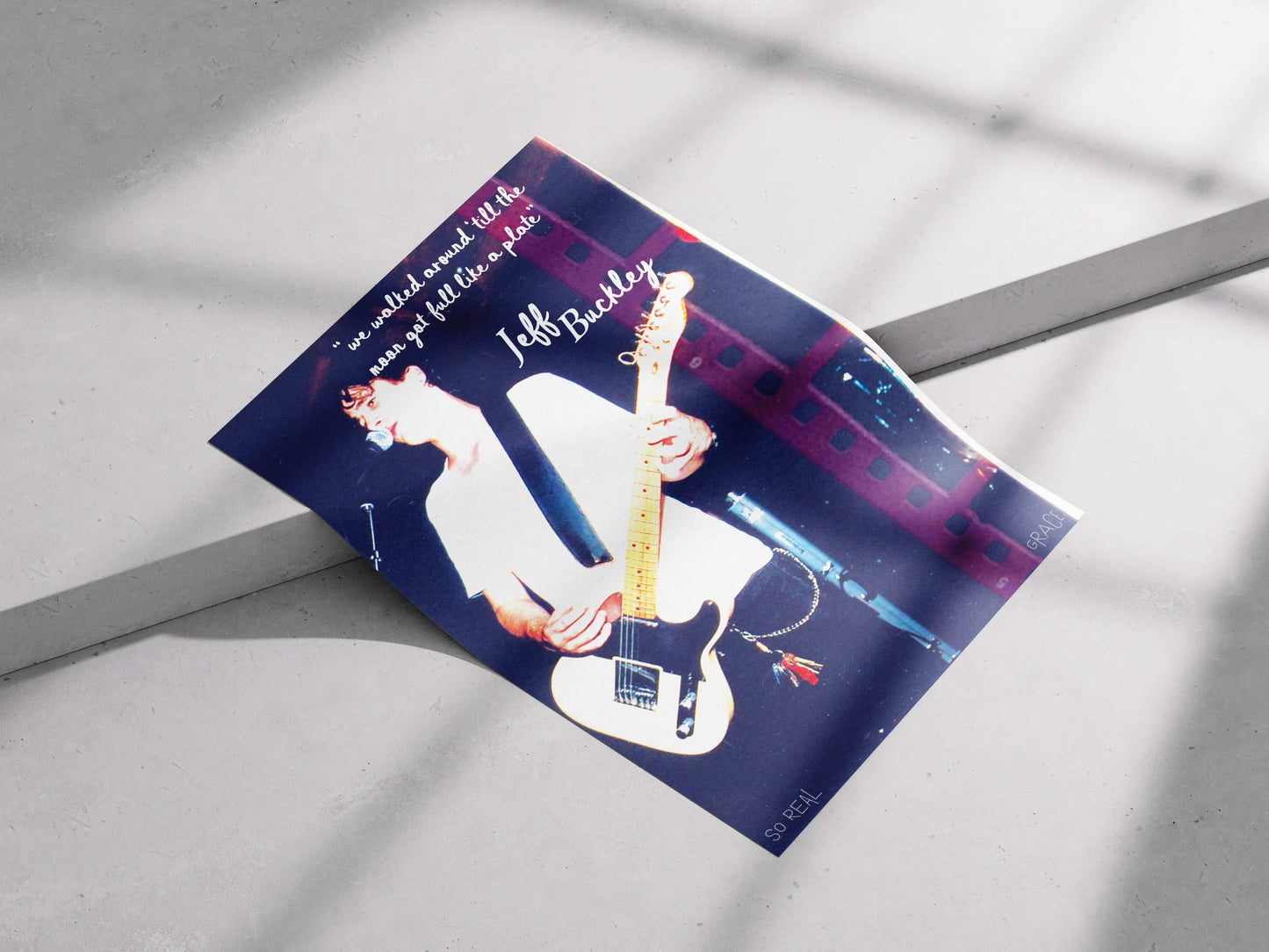 Jeff Buckley Poster – “We Walked Around ’Till the Moon Got Full Like a Plate” Quote | So Real Grace Album Art Print