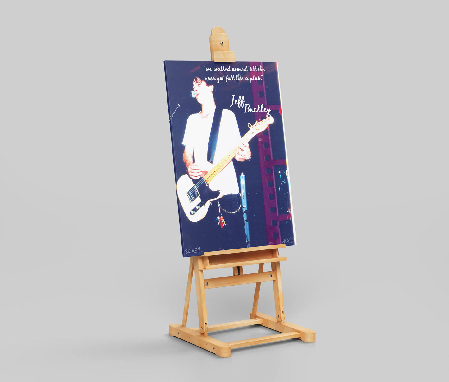 Jeff Buckley Poster – “We Walked Around ’Till the Moon Got Full Like a Plate” Quote | So Real Grace Album Art Print