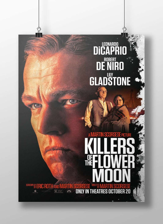 The film "Killers of the Flower Moon" starring Leonardo DiCaprio, Robert De Niro, and Lily Gladstone. Main Subject: The film