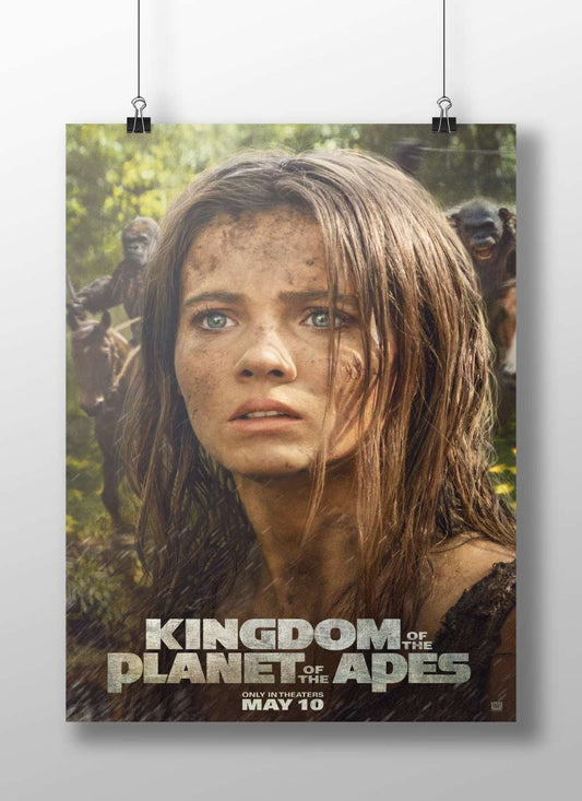 The "Kingdom of the Planet of the Apes" movie poster from the "Planet of the Apes" franchise. Main Subject: The "Kingdom of