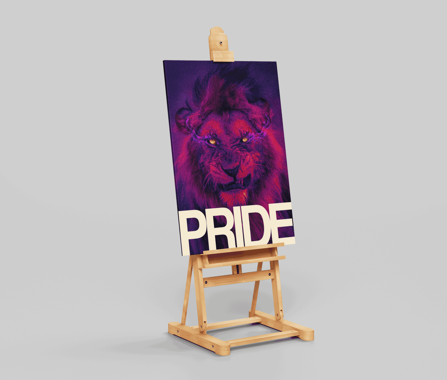 PRIDE – Fierce Neon Lion Poster | Motivational Animal Wall Art