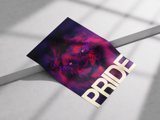 PRIDE – Fierce Neon Lion Poster | Motivational Animal Wall Art