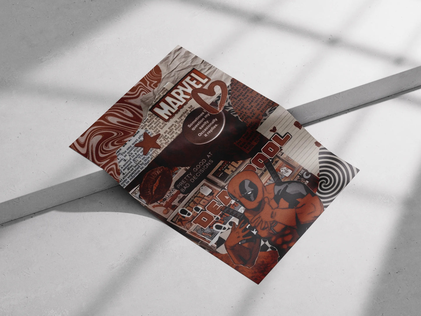 "Deadpool Marvel Collage Poster – Aesthetic Grunge Wall Art for Superhero Fans and Comic Lovers"