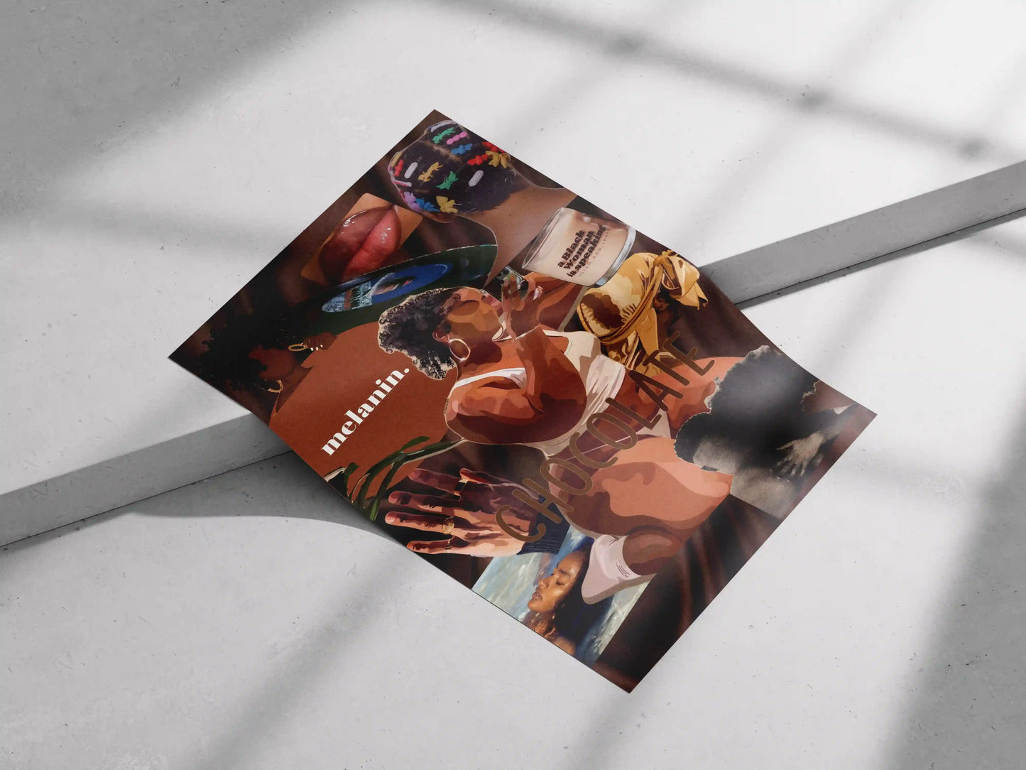 Melanin Moodboard Poster – Black Beauty & Culture Collage Art | Chocolate Affirmation Wall Print