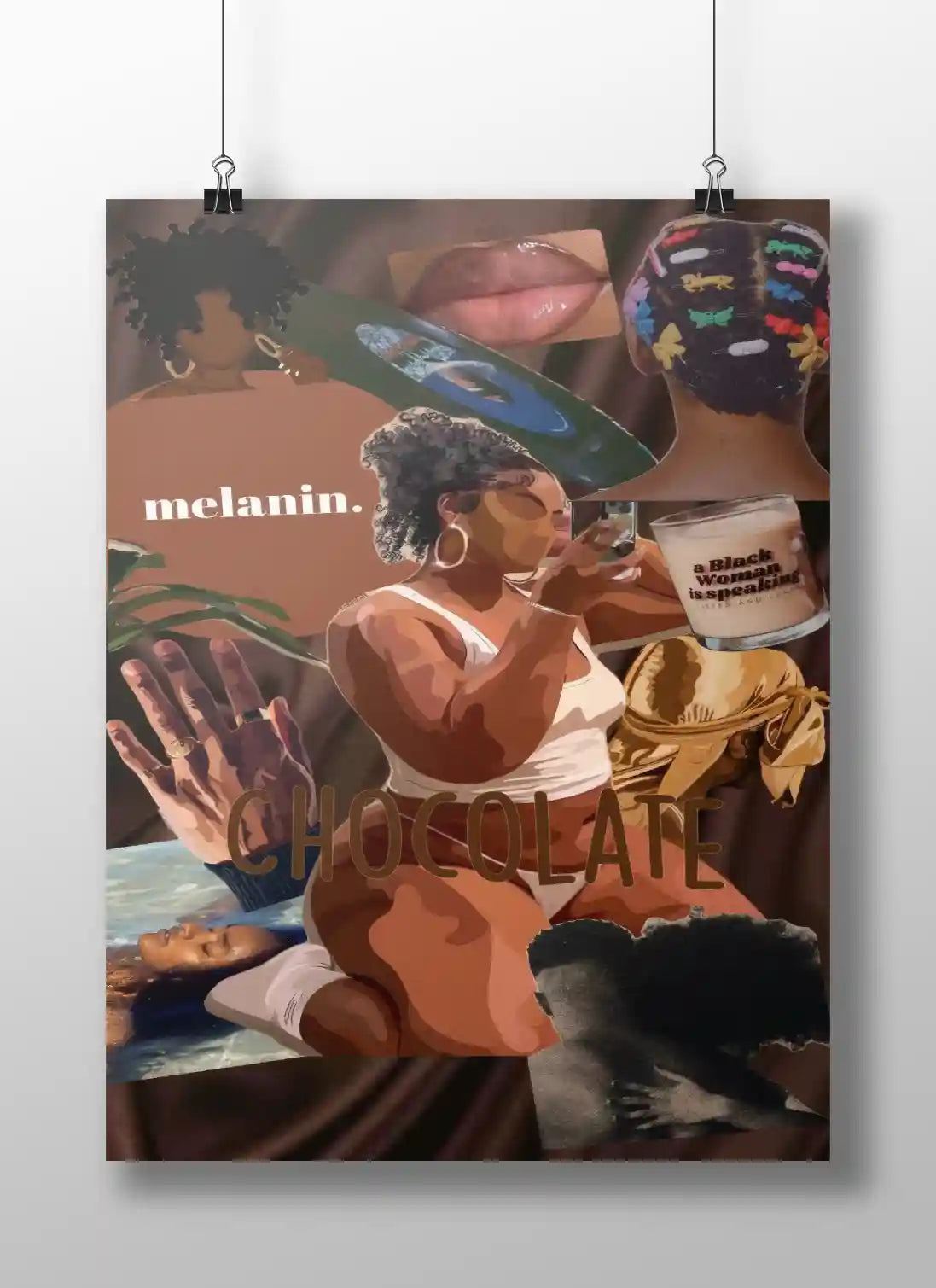 Melanin Moodboard Poster – Black Beauty & Culture Collage Art | Chocolate Affirmation Wall Print