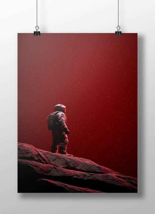 Astronaut standing on a rocky extraterrestrial landscape Main Subject: Astronaut standing on a rocky extraterrestrial