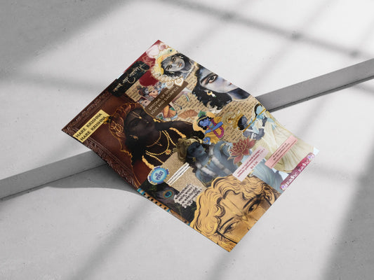 "Radha Krishna Poster – Divine Collage Art for Spiritual Wall Decor | Bhakti & Krishna Consciousness Theme"