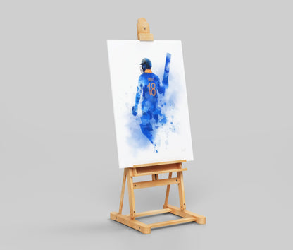 Virat Kohli Watercolor Poster – Abstract Blue Art Print of India’s No.18