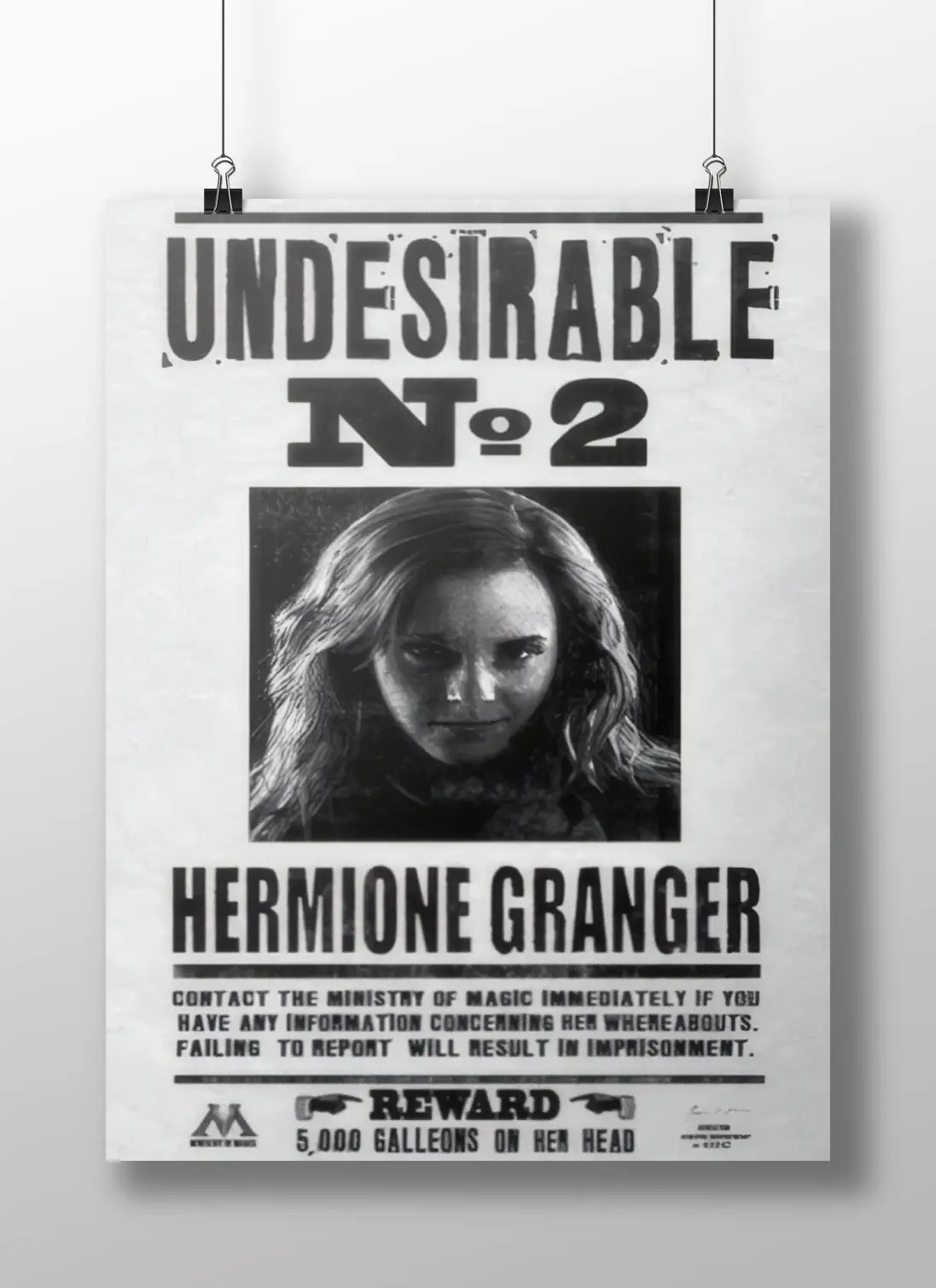 Hermione Granger "Undesirable No. 2" Harry Potter Wanted Poster - Ministry of Magic Propaganda Art Print