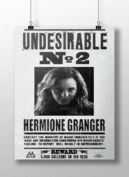Hermione Granger "Undesirable No. 2" Harry Potter Wanted Poster - Ministry of Magic Propaganda Art Print