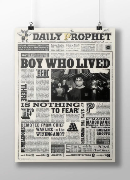 The Daily Prophet "Boy Who Lived" Newspaper Print - Harry Potter Wizarding World Poster