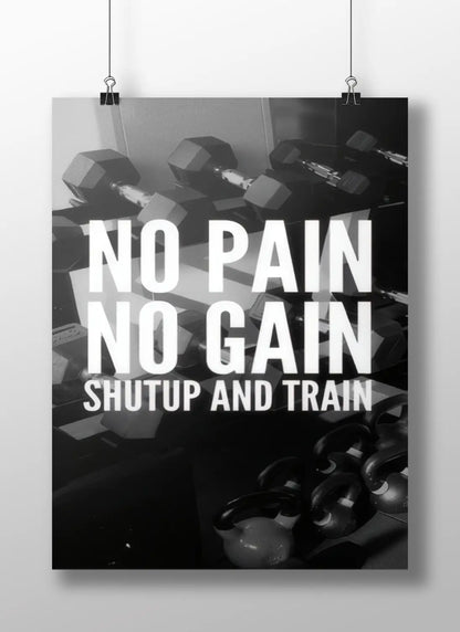 No Pain No Gain Gym Poster | Bold Motivational Workout Wall Art