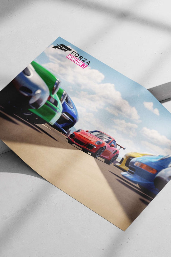 Porsche 911 GT3 RS (from Forza Horizon 3) Main Subject: Porsche 911 GT3 RS (from Forza Horizon 3) Matte poster print — Cars