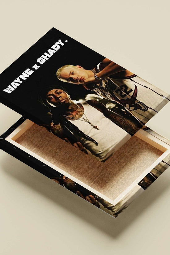 Lloyd Banks (Wayne) and Eminem (Shady) Main Subject: Lloyd Banks (Wayne) and Eminem (Shady) Canvas wall art — Desi Hip Hop