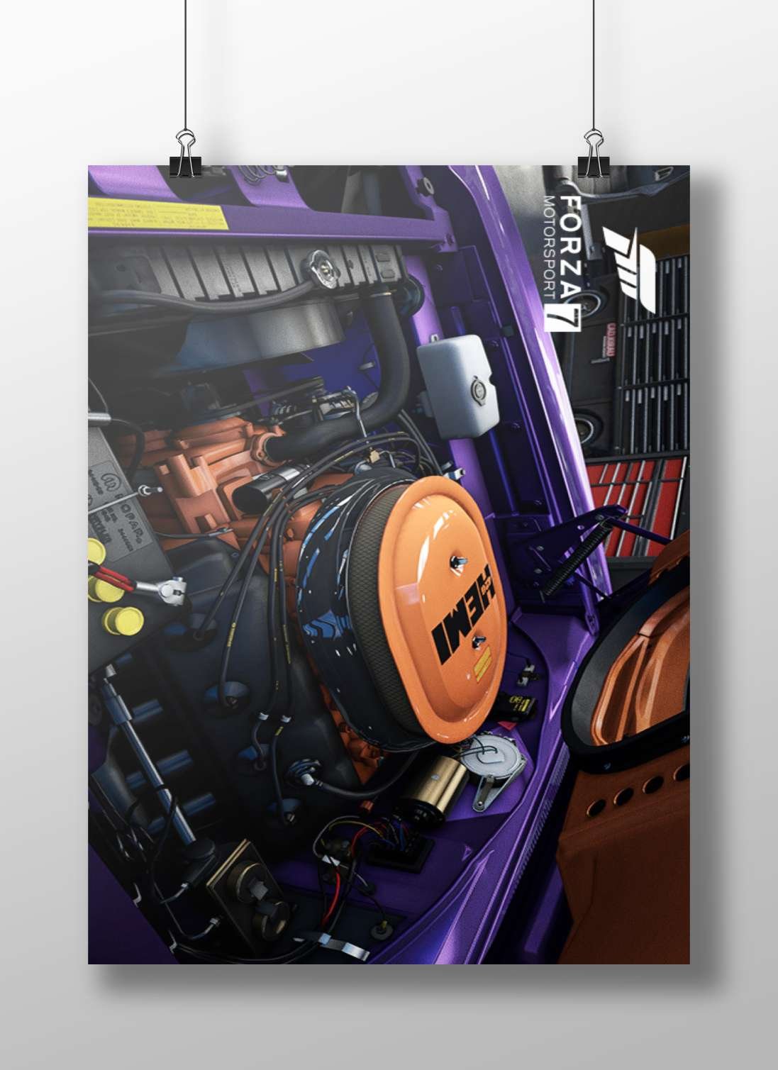 Forza Motorsport 7 vehicle engine bay Main Subject: Forza Motorsport 7 vehicle engine bay Matte BoizzBoard rigid print —