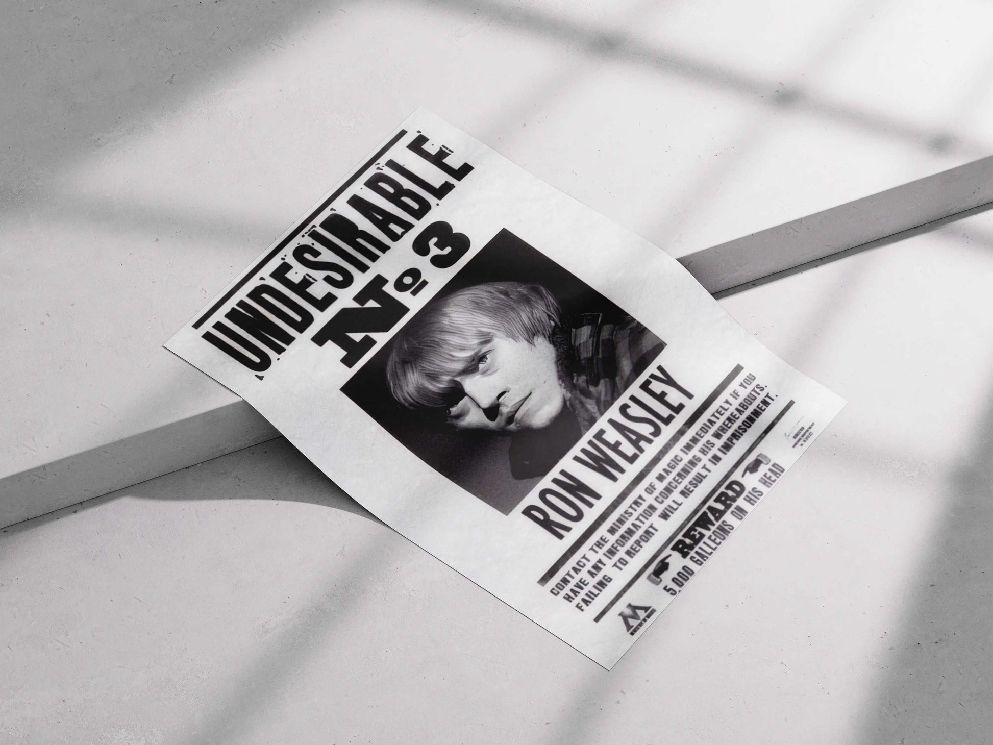 Ron Weasley "Undesirable No. 3" Harry Potter Wanted Poster - Ministry of Magic Propaganda Art Print