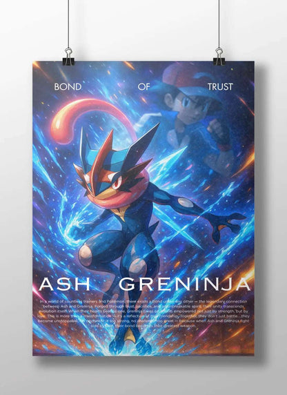 Ash-Greninja "Bond of Trust" Anime Poster – Pokémon Evolution Wall Art for Fans