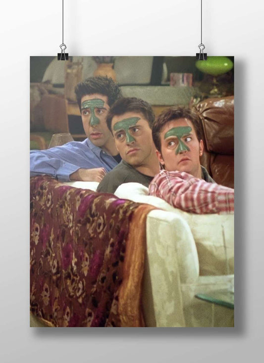 Joey Tribbiani, Chandler Bing, and Ross Geller (characters from the TV show Friends) Main Subject: Joey Tribbiani, Chandler