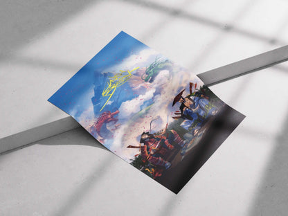 Lunch Break Samurai Poster – Anime-Style Warrior & Dragon Fantasy Art Print | Japanese Ronin Wall Decor