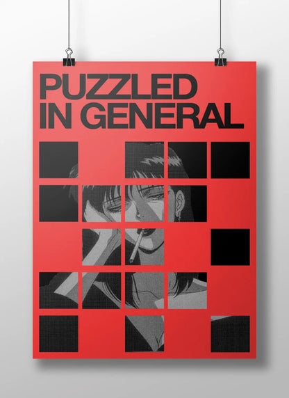 "Puzzled In General" Abstract Pixel Art Poster - Psychological Confusion & Fragmented Identity Print