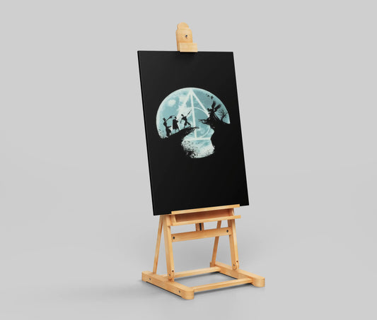 Harry Potter Deathly Hallows Full Moon Silhouette Art Print - Golden Trio Minimalist Poster