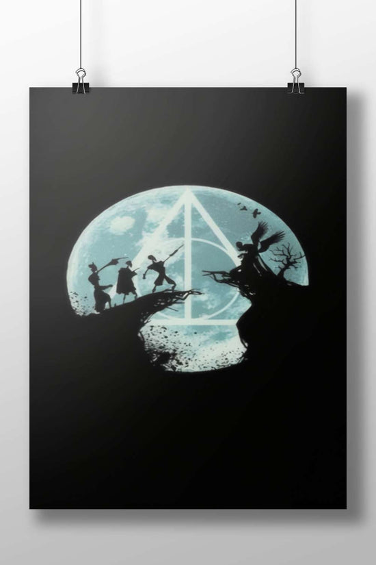 Harry Potter characters (Hermione, Ron, Harry) in relation to the Ministry of Magic emblem from