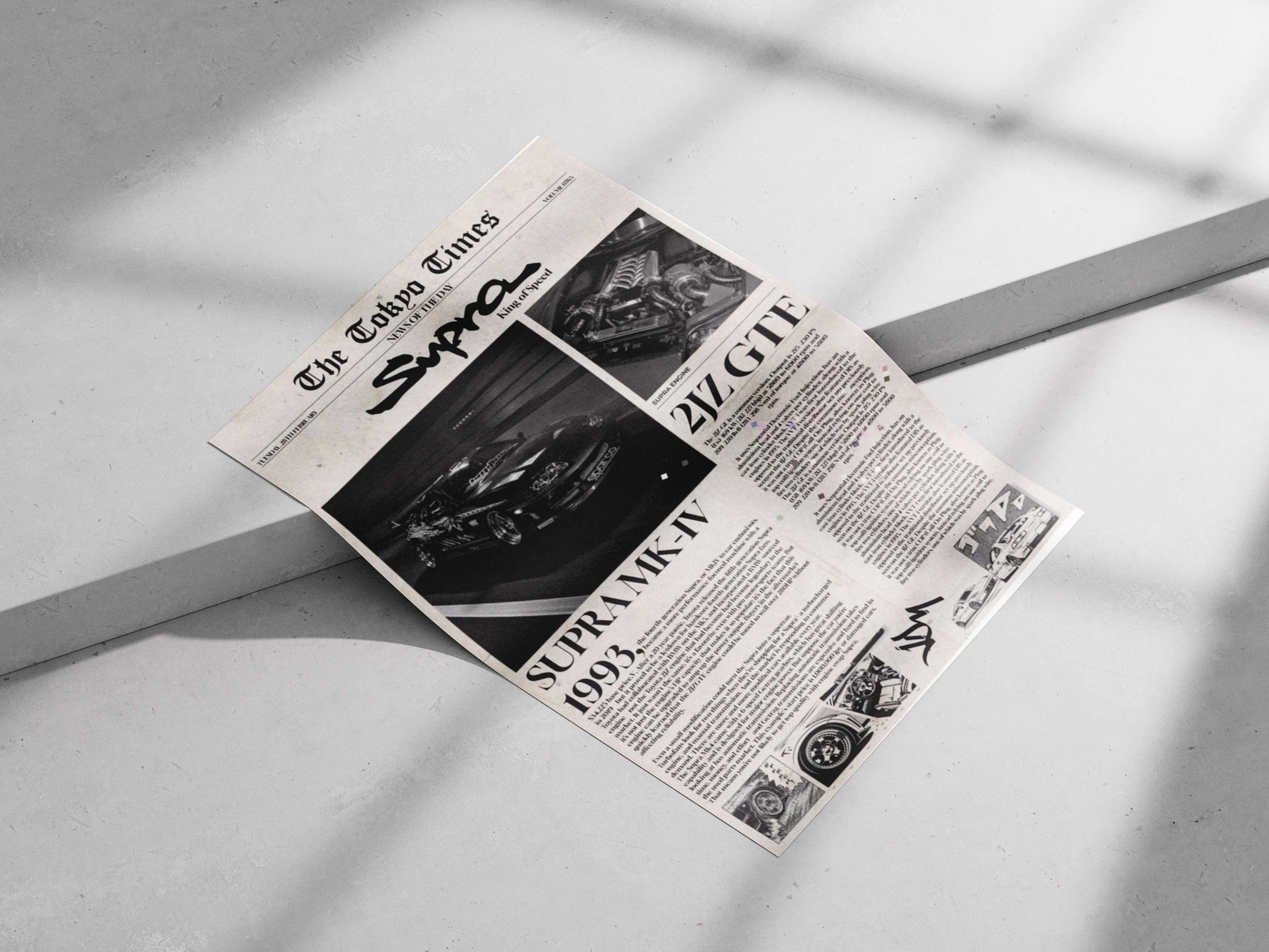 Toyota Supra MK-IV (1993) and 2JZ GTE engine Main Subject: Toyota Supra MK-IV (1993) and 2JZ GTE engine Matte poster print —