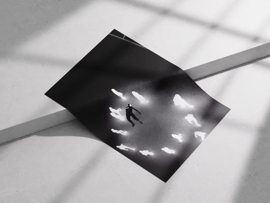 Floating Souls Dark Minimalist Poster | Surreal Emotional Wall Art Print