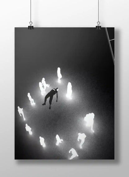Floating Souls Dark Minimalist Poster | Surreal Emotional Wall Art Print