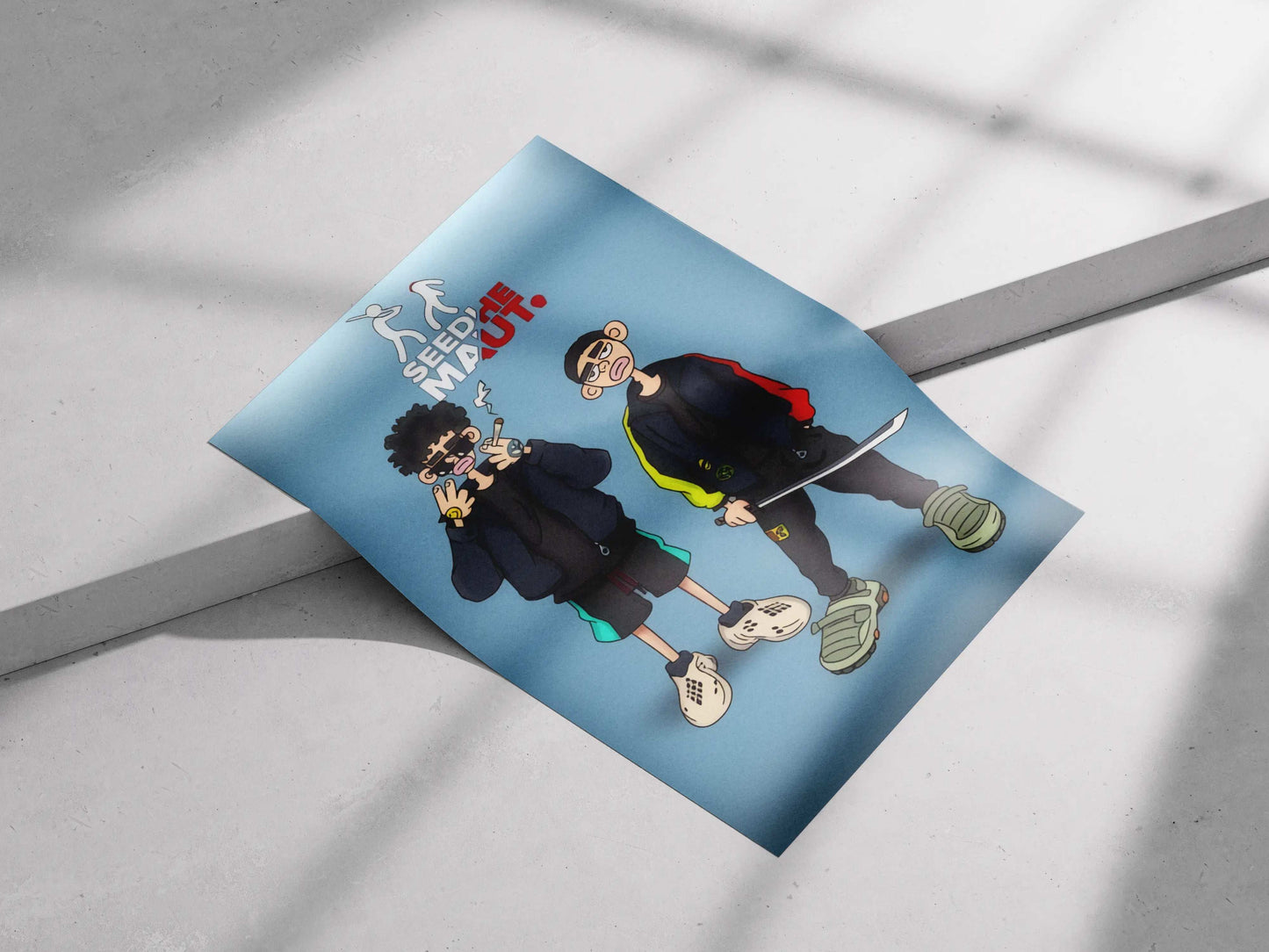 Seedhe Maut Cartoon Poster – Hip-Hop Duo Streetwear Art | Desi Rapper Fan Art Print