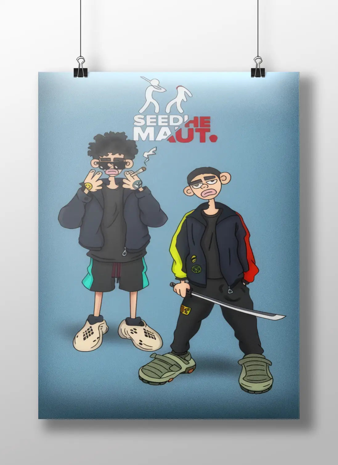 Seedhe Maut Cartoon Poster – Hip-Hop Duo Streetwear Art | Desi Rapper Fan Art Print