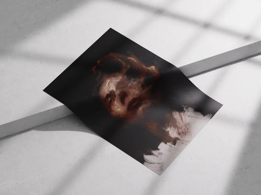 Dark Emotional Abstract Face Art Print | Surreal Horror-Inspired Portrait Poster