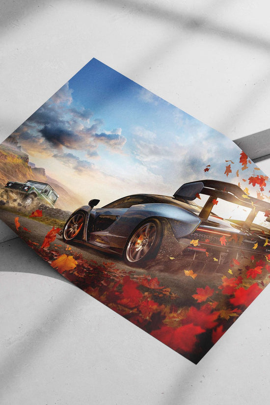 McLaren Senna and Land Rover Defender Main Subject: McLaren Senna and Land Rover Defender Matte poster print — Cars wall art