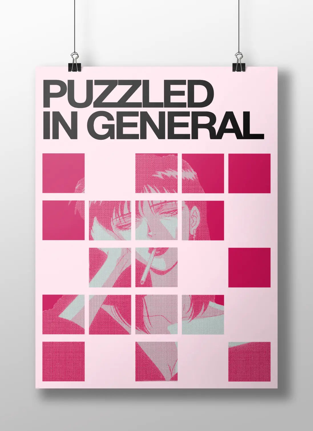 "Puzzled In General" Abstract Pixel Art Poster - Psychological Confusion & Fragmented Identity Print