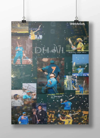 MS Dhoni Poster – Iconic Career Tribute Collage | Thala CSK & India Cricket Wall Art