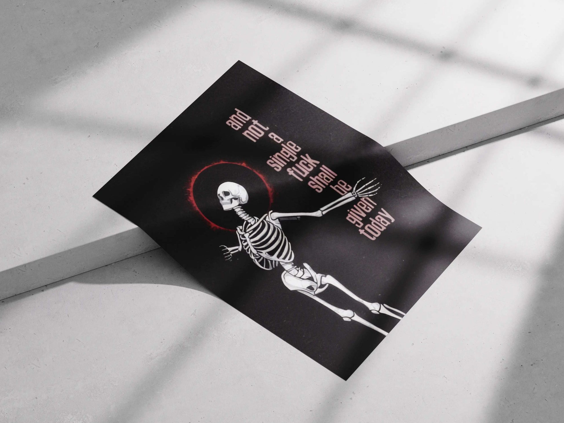 Skeleton “Not a Single F* Given” Poster – Dark Aesthetic Goth Wall Art | Grunge Sarcastic Quote Print