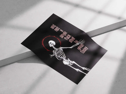 Skeleton “Not a Single F* Given” Poster – Dark Aesthetic Goth Wall Art | Grunge Sarcastic Quote Print
