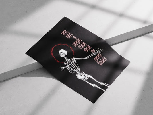 Skeleton Zero F*cks Given Poster | Dark Humor Gothic Wall Art Print