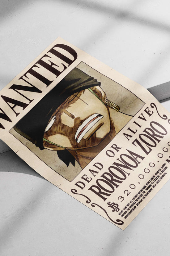 Roronoa Zoro Wanted Vintage Manga Poster – Pirate Hunter Maroon Art