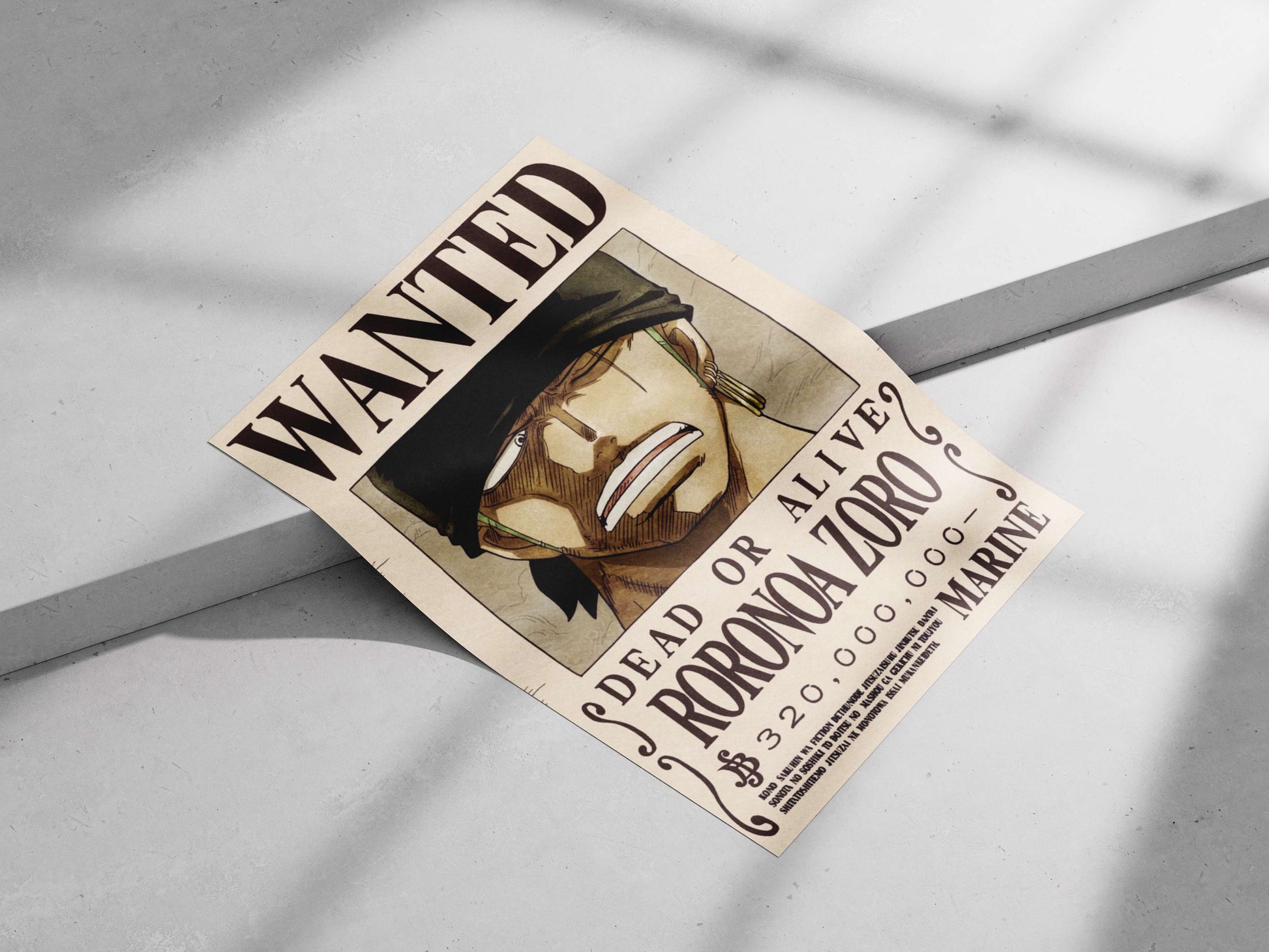 Roronoa Zoro Wanted Vintage Manga Poster – Pirate Hunter Maroon Art